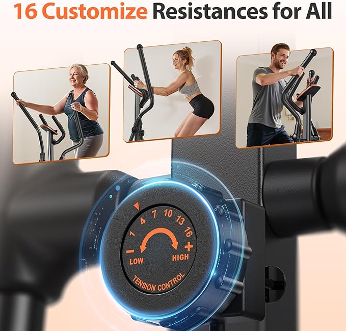Niceday Elliptical Machine, Elliptical Exercise Machine for Home with Hyper-Quiet Magnetic Driving System, Elliptical Trainer with 15.5IN-20IN Stride, 16 Resistance Levels, 500LBS Loading Capacity