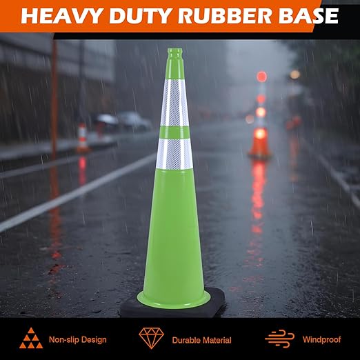 4 Pack 36" Green Traffic Control Cones – High-Visibility PVC Safety Cones with Black Base for Construction, Parking, and Crowd Control(36 inch -4 Pack)