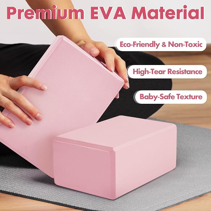 High-Density EVA Yoga Block – Hard & Thick (250g) Block for Yoga, Pilates, Dance Workout – Non-Slip Exercise Brick for Beginners, 9x6x4 Inches