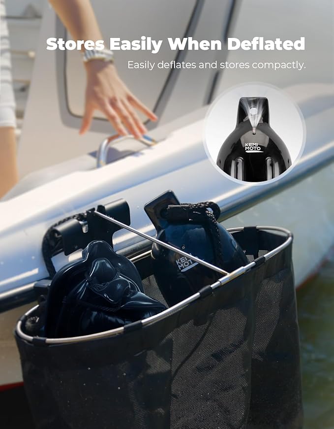 KEMIMOTO Boat Fenders Boat Bumpers for 15-35ft Boat, 4 Pack Inflatable Boat Fenders Bumpers with 4 Ropes, Boat Bumpers for Docking, Fit for Pontoon Boat Bass Boat and Jon Boat