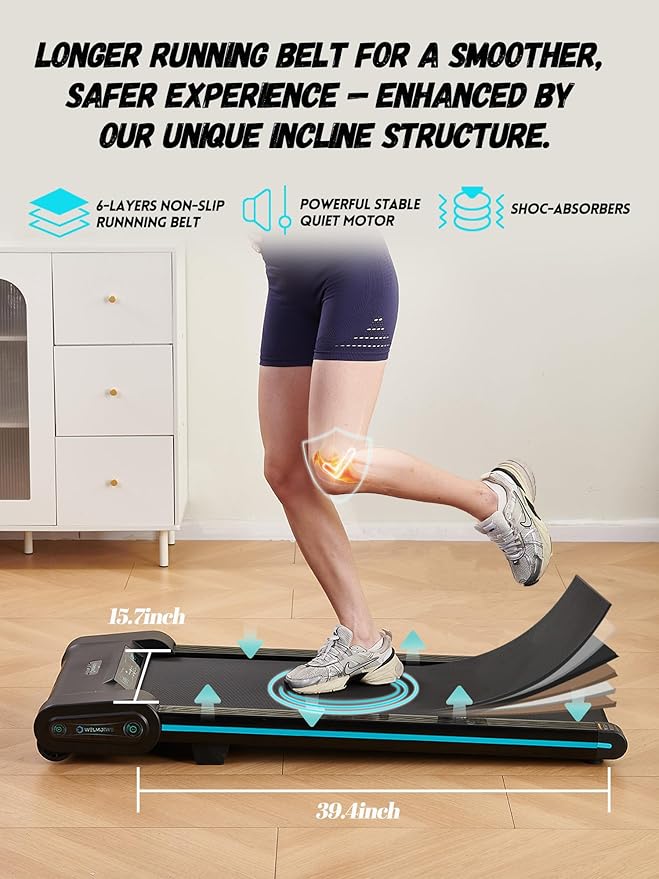 Treadmill with Auto Incline Walking Pad Underdesk for Home Office Potable Compact Running Machine Jogging Caminadora para Casa Up to 13% 6 Levels with Remote Control Indoor Fitness Black