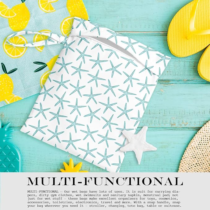 Wet Bag, Wet Dry Bag, Wet Bag for Swimsuit, Travel, Beach, Pool, Diapers, Dirty Yoga Gym Clothes, Makeup Bag, Waterproof Reusable Beach Bag Ocean Decor Starfish Sea Horse Anchor