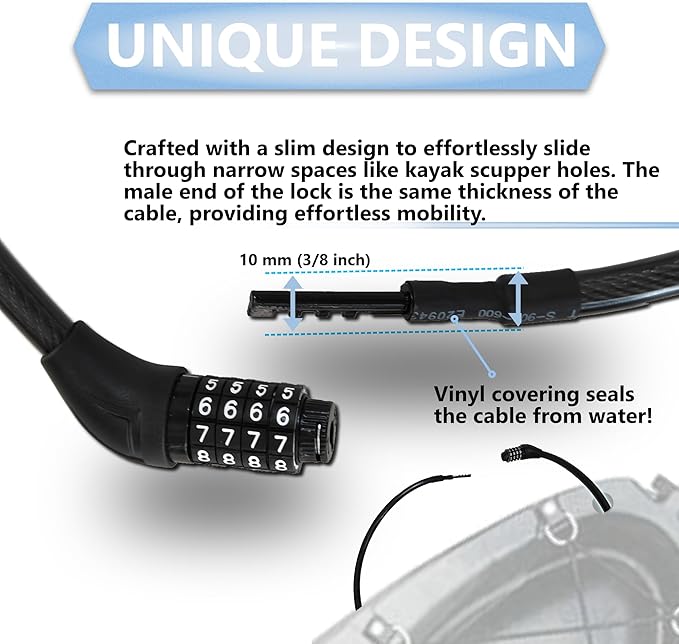 Lumintrail Long Coiled Bike Cable Lock 3/8 Inch (4, 6, 10, 15, 30ft), Weatherproof Locks for Kayak, Bike, Scooter, Paddleboard, Outdoor Equipment, Resettable Combination Lock Anti Theft Protection