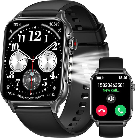 Smart Watches for Women Men (Answer/Make Call) with LED Flashlight, 1.96" HD Touch Screen Fitness Tracker with Heart Rate Sleep Monitor, Waterproof Smartwatch with 100+ Sports Modes