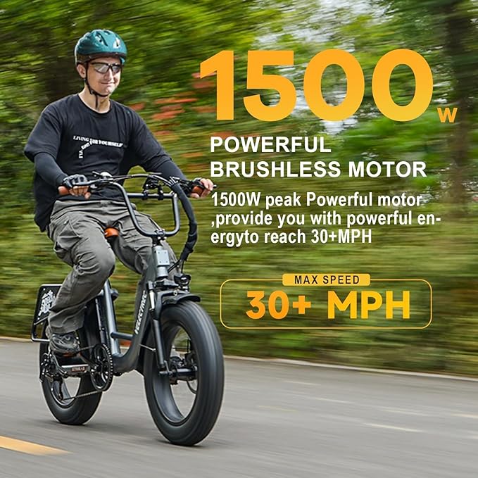 1500W Peak Electric Bike for Adults, 48V 20Ah Removable Battery Max Range 80Miles & 30MPH Electric Bicycle, 20''ร4.0" Fat Tire Ebike,Fast Cargo Ebikes,Commute Mountain E-Bike UL Certified