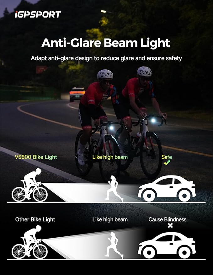 iGPSPORT Smart Bike Light, 500/800/1200 Lumens Bright Bicycle Headlight for Night Riding Cycling Rechargeable Waterproof