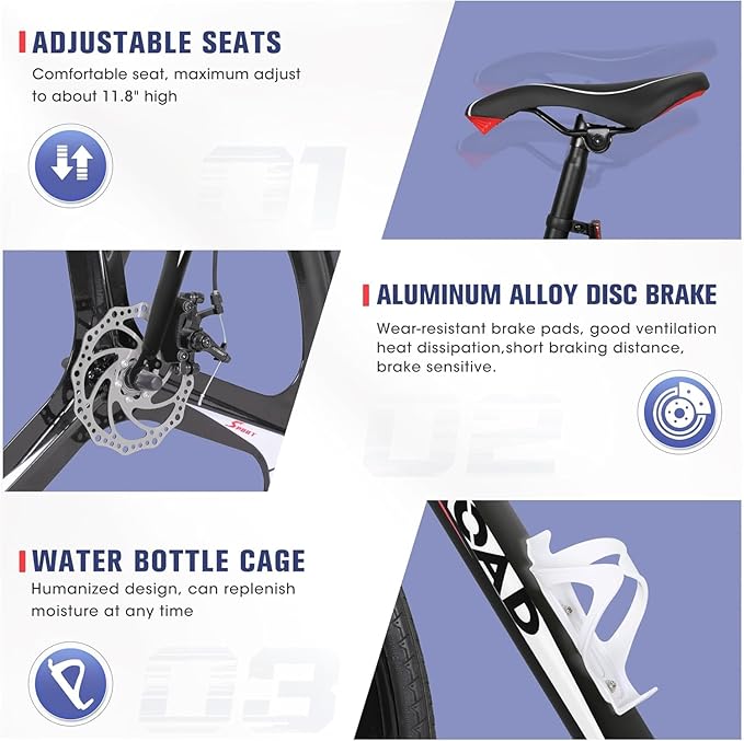 Road Bike 14-21Speed 700C Wheel with Light Aluminum Alloy Frame Commuter Bicycle with Dual Disc/V Brakes for Women and Men Black,White,Blue,Red