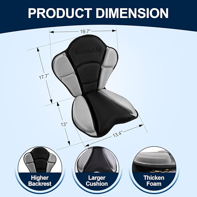 Thickened Kayak Seat with Back Support, Sit On Top Cushioned Canoe Backrest Molded Foam Seat for SUP Paddle Board Fishing Boat Long Trip