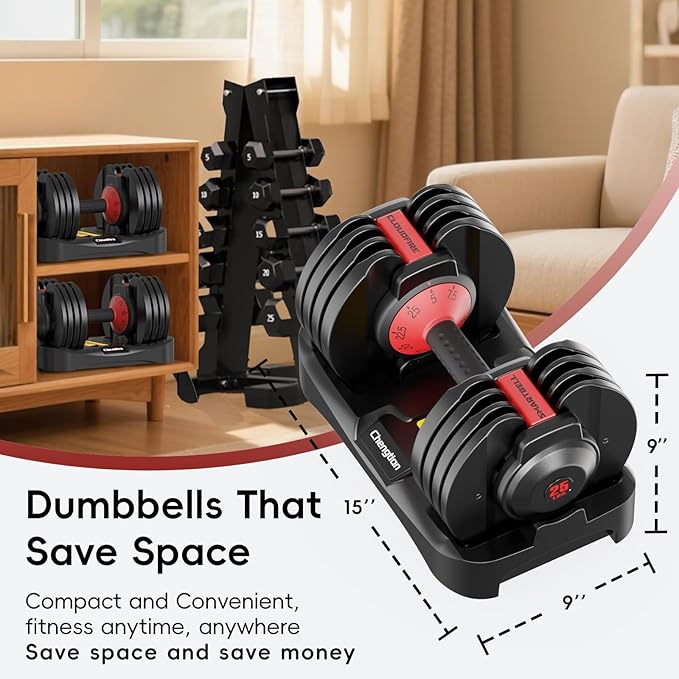 Upgraded Adjustable Dumbbells Set 52.5 lbs/25 lbs, 15/9 Weights Dumbbell Set, Quick Adjustable Dumbbells For Men Women Home Gym with Anti-Slip Handle, Safe and No Falling
