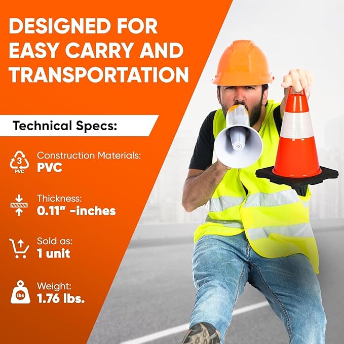 Pyle 12" PVC6-Pack Safety Cones for Sports Training, High-Visibility Orange, Durable, Stackable Design, Heavy-Duty Base for Stability in All Weather