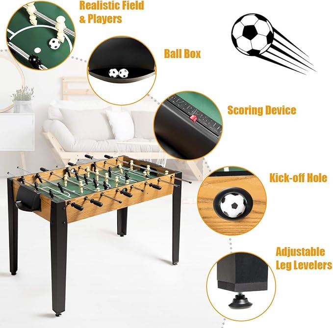 Giantex 48'' Foosball Table, Wooden Soccer Table Game w/Footballs, Suit for 4 Players, Competition Size Table Football for Kids, Adults, Football Table for Game Room, Arcades