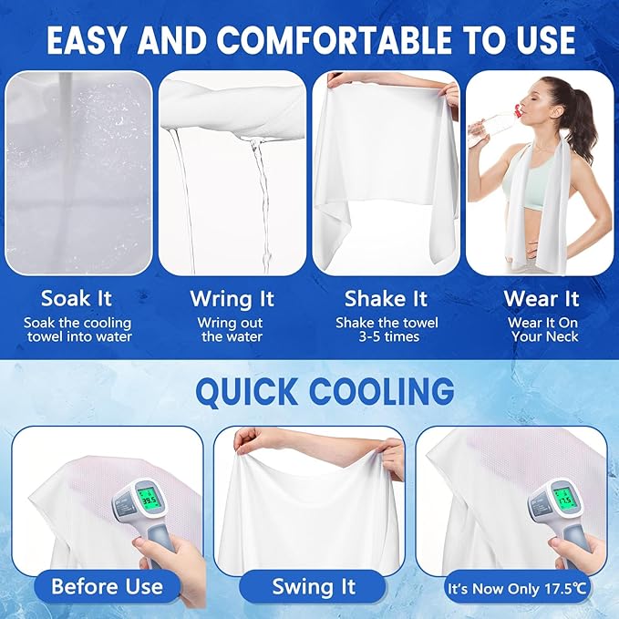 Hosuly 150 Pack Cooling Towels Bulk 40 x 12 Inch Large Chilly Breathable Sweat Sports Cold Towels Sublimation Microfiber Ice Neck Rags for Hot Weather Workout Baseball Softball Gym Team Gift(White)