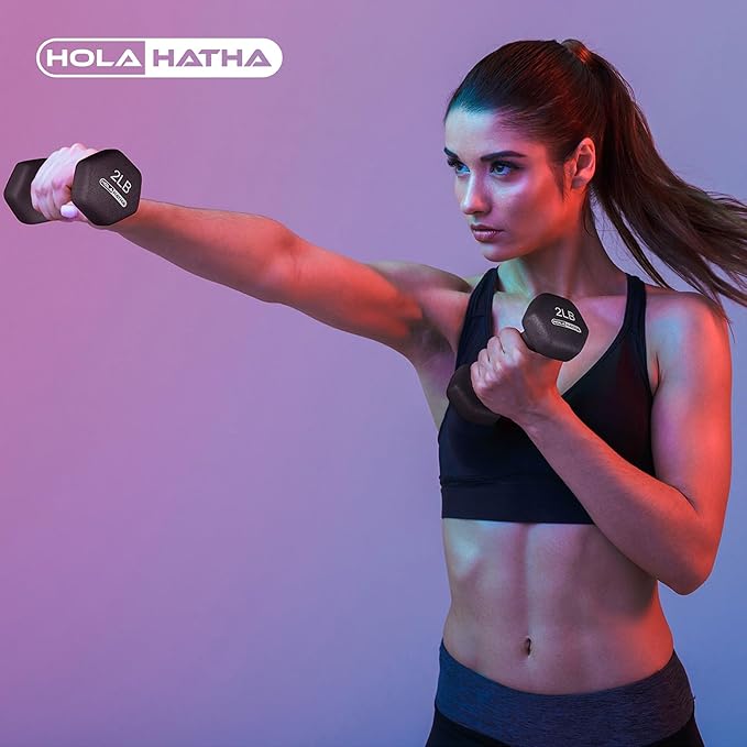 HolaHatha 2, 3, 5, 8, and 10 Pound Neoprene Dumbbell Free Hand Weight Set with Rack, Ideal for Home Exercises to Gain Tone and Definition, Pastel