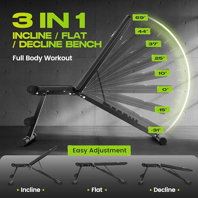 ANCHEER Basic Weight Bench for Home Gym, 660LBS Fast Foldable Workout Bench Press for Home Gym Strength Training, 8 Adjustable Backrests Incline/Flat/Decline Full Body Exercise - New Version