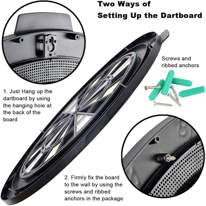 Dartboard 18' Plastic Board with 12 Soft Tip Darts, 20 Extra Tips, Mounting Kit