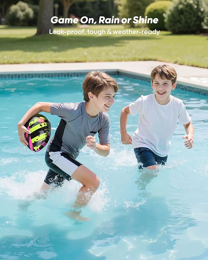 QPAU Waterproof Football, 2 Pack 10 Inches Outdoor Games for Adults and Kids, Fun Swimming Pools Toys and Accessories for Beach Lake Park Backyard