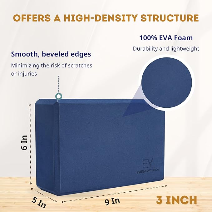 𝗘𝘃𝗲𝗿𝘆𝗱𝗮𝘆 𝗬𝗼𝗴𝗮 Foam Block with Soft Non-Slip Surface for Stability, Balance, and Deepen Stretches - Ideal for Yoga, Pilates, and Meditation Accessories (Sold Singular)