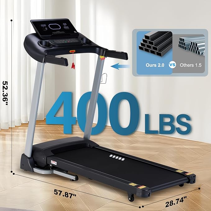 Incline Treadmills for Home, Treadmill with 18% Auto Incline, Heavy Duty 400LBS Capacity, Running Machine with 18.90" Wide Belt, 0.5-12 MPH Speed, 3.5 HP, 36 Programs, APP, Bluetooth, Foldable