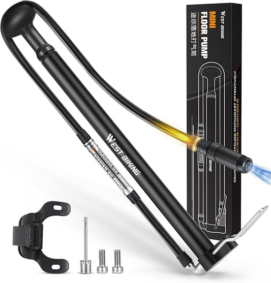 Mini Bike Pump Portable Bicycle Pump, Aluminum Alloy 160PSI Floor Bike Pump Fits Presta And Schrader Valves, Lightweight Air Bike Tyre Pump for Road Mountain Bike Balls