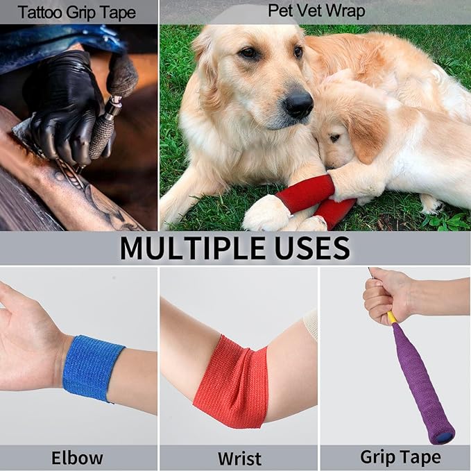 24 Pack Self Adherent Cohesive Wrap Bandages Non Woven Cohesive Bandage Elastic Self Adhesive Bandage Wrap Sports Athletic Tape First Aid Tape for Wrist Ankle Pet Vet Wrap Grip Cover 2 inch (Red)