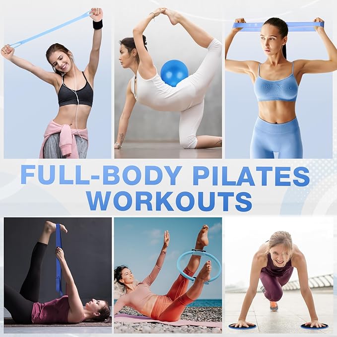Set of 6 Style Pilates Home Equipment Set Pilates Essential Kit Workout Accessories 14 Magic Circle Mini Exercise Ball Yoga Strap Silicone Tension Strip Tension Band Sliding Plate