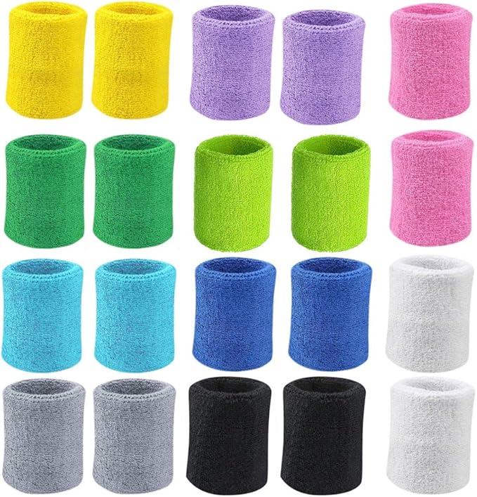 10 Pairs Sports Wristbands, Wrist Sweatbands for Men & Women, Stretchy & Sweat Absorbing Cotton Terry,Perfect for Basketball, Football, Tennis, Soccer, Running & Working Out