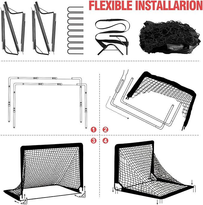 Soccer Goal, 2 of 6'x4' Kids Soccer Goals for Backyard Set, Portable Pop Up Soccer Net, Practice Soccer Training Equipment with Ball, Cones for Toddler,Youth Sports Outdoor Games Yard Play
