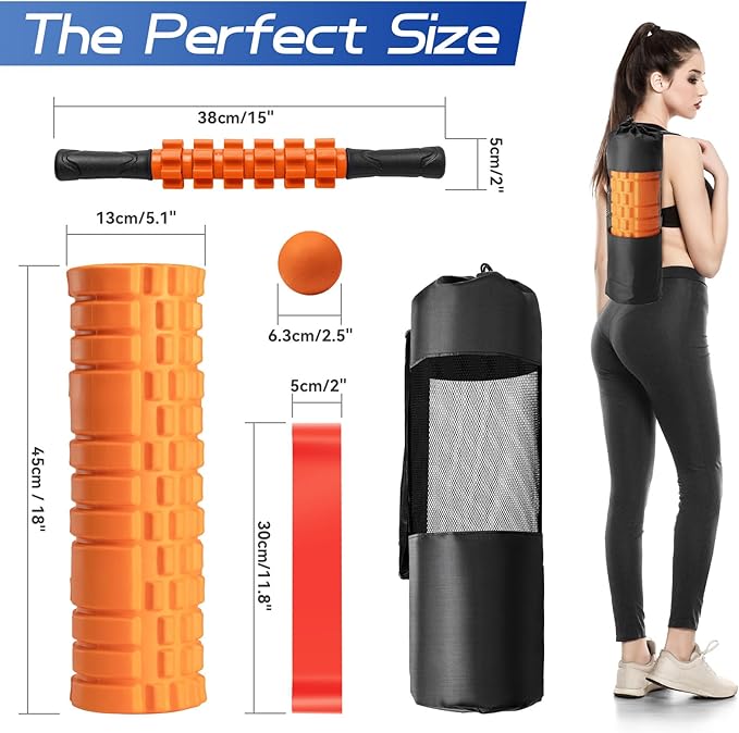5 in 1 Foam Roller High Density Foam Roller Set for Deep Tissue Muscle Massage, 18" Trigger Point Fitness Exercise Massage Roller Self-Myofascial Release for Whole Body