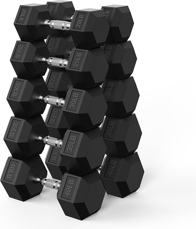PAPABABE Hex Dumbbell Set 45-550 lb, Rubber Encased Home Gym Dumbbells, Weights Dumbbells for Women & Men, Hand Weight for Strength Training