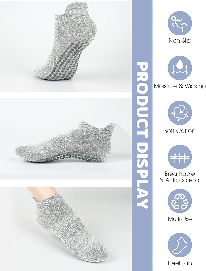 AURUZA Grip Socks for Women Men Pilates Grip Socks Non Slip Yoga Sock with Grips for Barre Barefoot Hospital Grippy Sock