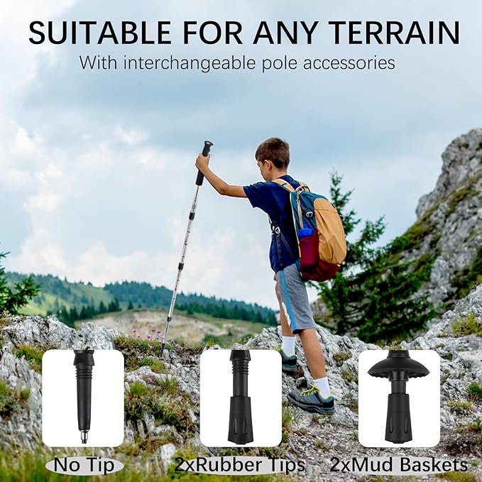 2 Pack Hiking Poles for Junior, Nordic Walking Trekking Pole Hiking Sticks Lightweight Collapsible & Shock-Absorbent Aluminum with Quick Adjustable Locks for Youth & Women