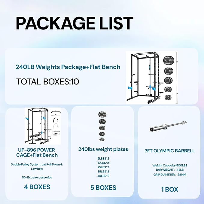 Power Cage, Multi-Functional Power Rack with J-Hooks, Dip Handles, Landmine Attachment and Optional Cable Pulley System for Home Gym
