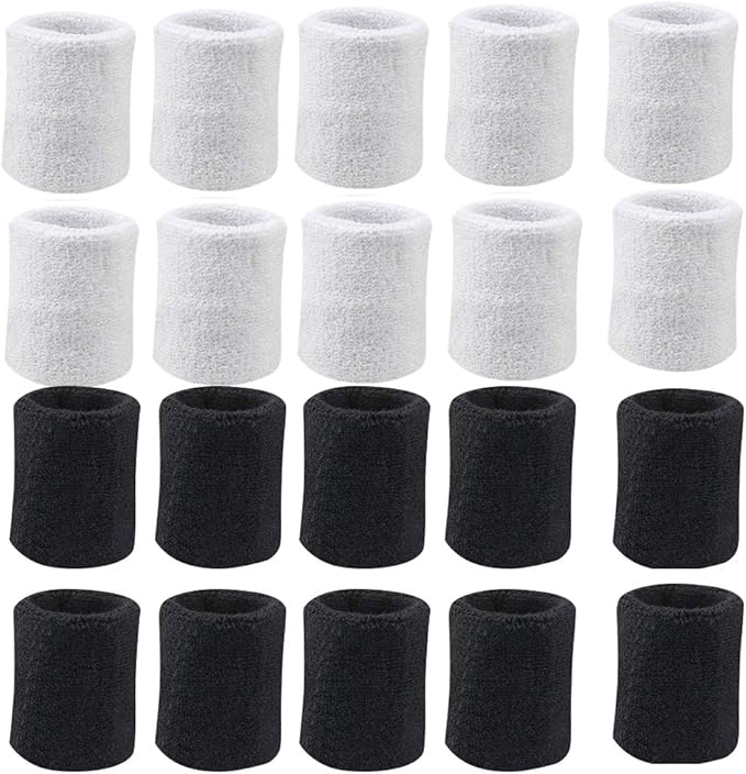 10 Pairs Sports Wristbands, Wrist Sweatbands for Men & Women, Stretchy & Sweat Absorbing Cotton Terry,Perfect for Basketball, Football, Tennis, Soccer, Running & Working Out