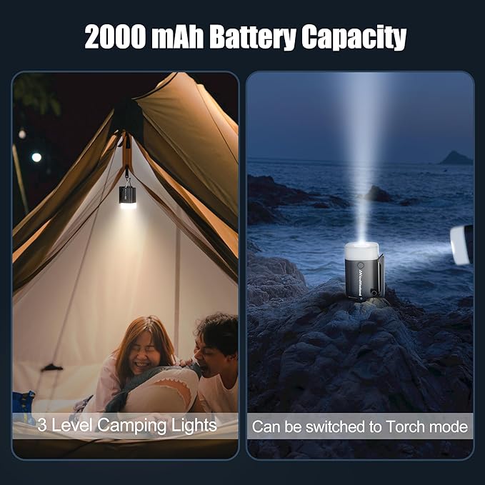 THE WEEKEND Portable Air Pump for Inflatables with Camping Lantern,3kPa Tiny Air Mattress Pump with 2000mAh Rechargeable Battery,Inflate Deflate for Sleeping Pads Pool Floats Inflatable Toys (Black)