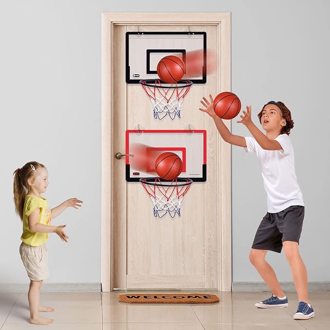 Sosation 2 Pcs Mini Basketball Hoop with 4 Basketball, Sticky Hook, Pump, Indoor No Drilling Basket Ball Hoop Decompress Game for Kid Adult Gift