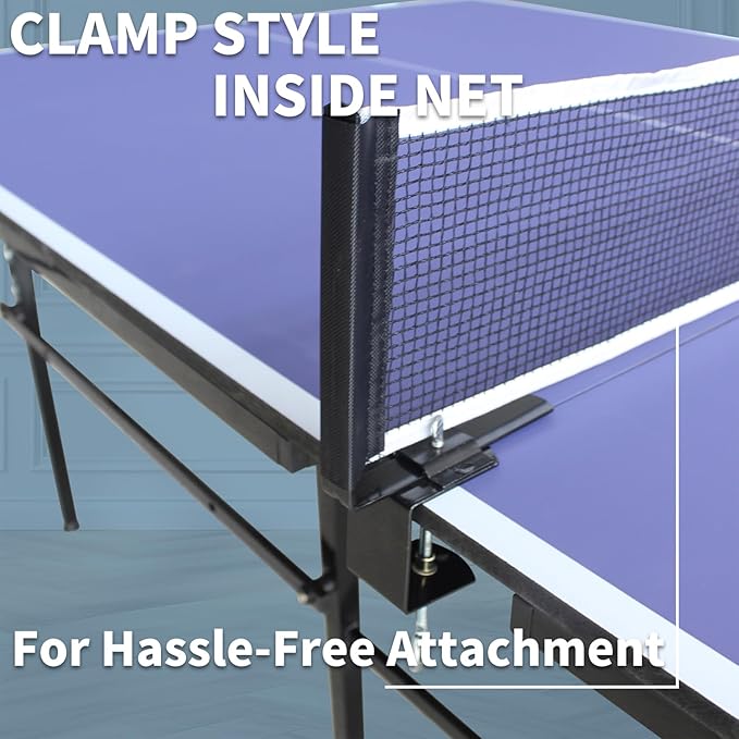 Professional Table Tennis Table, Foldable Ping Pong Game Set for Indoor, 8FT 9FT Single Player Playback Mode Ping Pong Table with Net and Post Set, 2 Paddles and 3 Balls