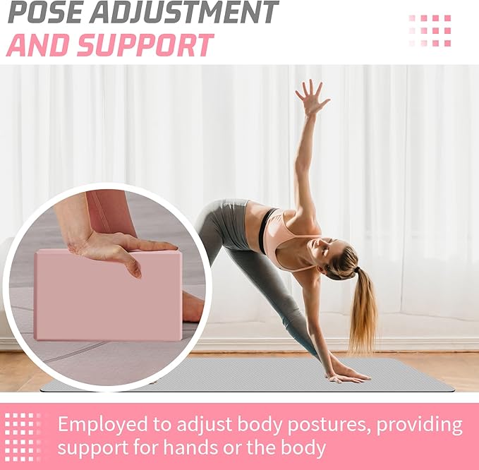 Biguphate Yoga Blocks 2 Pack, EVA Foam Yoga Block Supportive Latex-Free, Non-Slip Exercise Blocks, Yoga Accessories for Pilates, Meditation, Balance, Stretching and Deep Poses