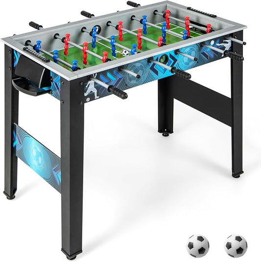 Goplus Foosball Table, Freestanding Soccer Table Game with 2 Footballs, Ergonomic Handle, 18 Realistic Players, Adults Youth Kids Foosball Games for Indoor, Game Room, Office, Party