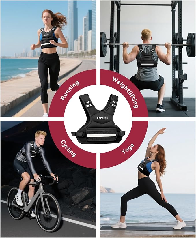 HAPBEAR Adjustable Weighted Vest for Men and Women, 4-10 lbs with 6 Ironsand Weights and Large Pocket Includes kettlebell pouch for Workout, Strength Training, Running, Walking, Weight Loss