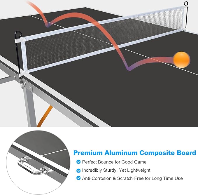 Ping Pong Table Foldable & Portable Table Tennis Table Set for Indoor & Outdoor Games with Net, 2 Paddles and 3 Balls