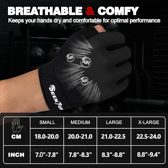 Seektop Breathable Workout Gloves for Women & Men, Thick Padded Weight Lifting Gloves, Full Palm Protection, Excellent Grip for Gym Fitness and Training, Exercise, Cycling