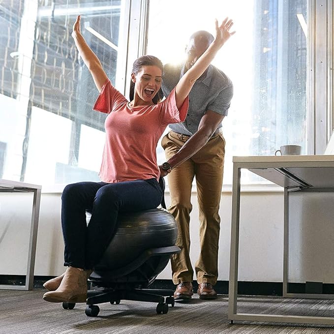 Gaiam Ultimate Balance Ball Chair (Standard or Swivel Base Option) - Premium Exercise Stability Yoga Ball Ergonomic Chair for Home and Office Desk - 52cm Anti-Burst Ball, Air Pump, Exercise Guide