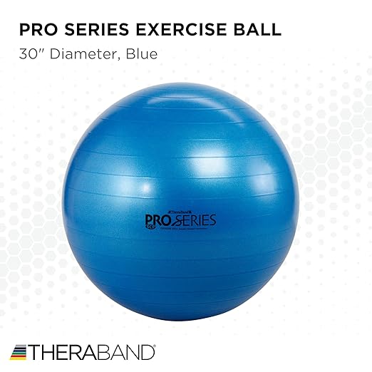 THERABAND Pro Series Exercise Ball, 30" Blue Stability Trainer for 6'2"–6'8" Users, Anti-Burst Yoga & Pilates Ball, Balance & Core Trainer, For Athletes Fitness at Gym & Home