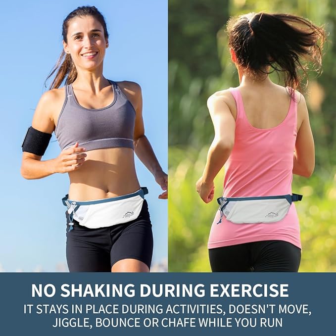INOXTO Slim Running Belt Fanny Pack for Women and Men Sports Waist Bag Pack with 300ml Water Bottle for Running Walking Cycling Hiking Reflective Running Pouch Belt for All Phones (White Blue)