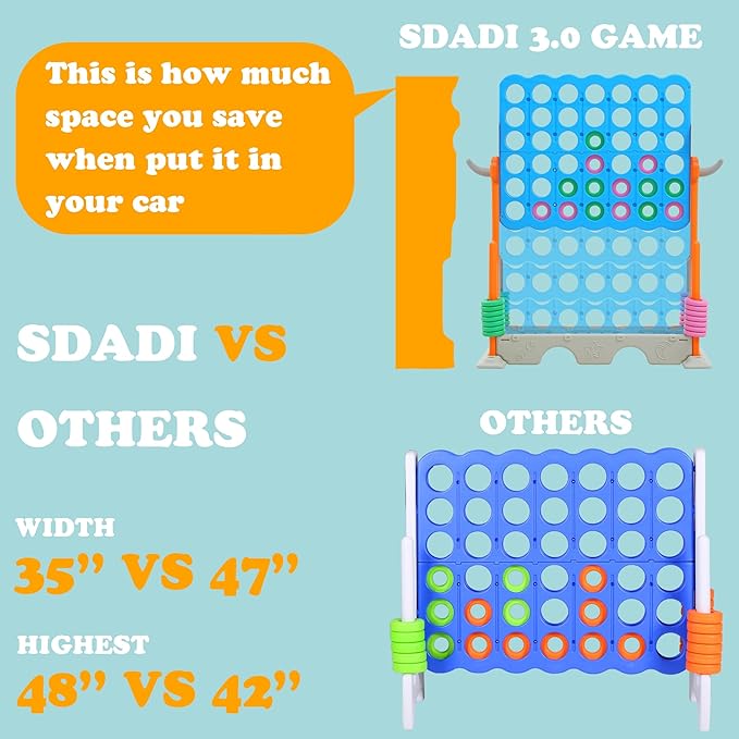 SDADI Height Adjustable 3-in-1 Giant 4 in a Row Connect Game, Jumbo 4-to-Score Game with Golf Game and Ring Toss Set, Indoor Outdoor Yard Game Party Game for Kids Adults and Family, Orange