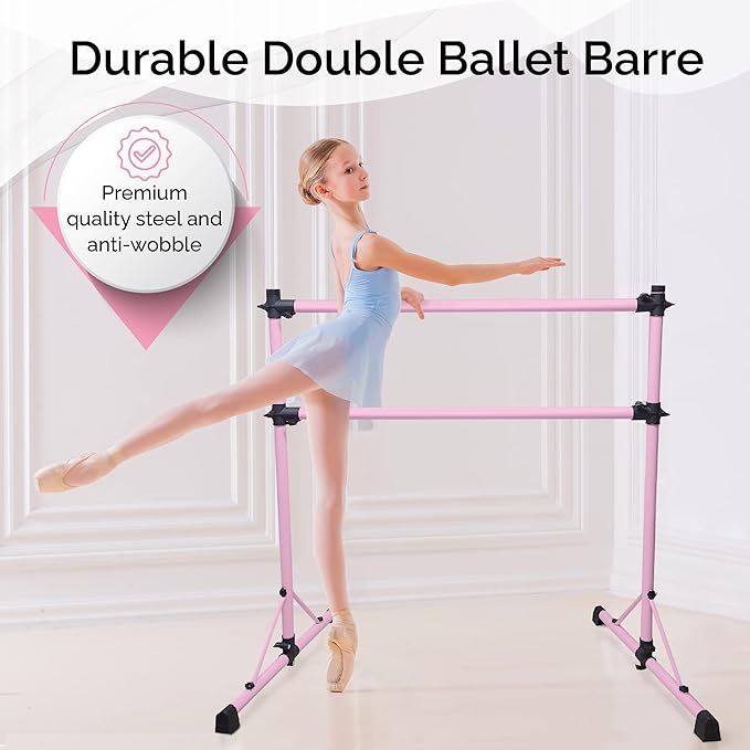 New & Improved 4 Ft Steel Double Ballet Barre with Carry Bag and Beginner Guide,Adjustable&Portable Ballet Barre for Home and Gym,Quality Ballet bar Anti-Wobble,Stretching Dance bar