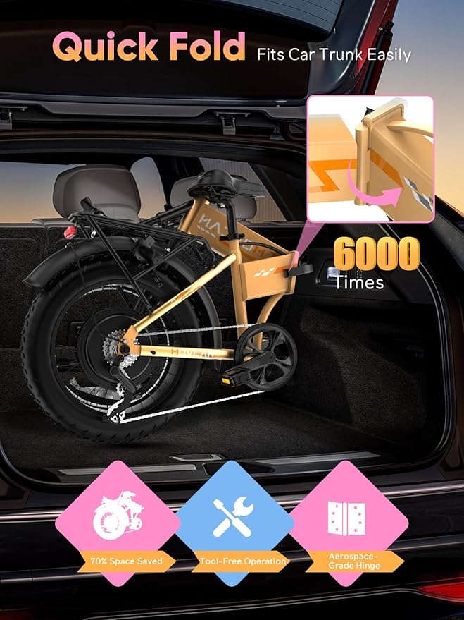 Q20 Folding Electric Bike, 52V 15.6Ah Removable Concealed Battery 20” Fat Tire Dirt Bike,1500W Motor 30 MPH Top Speed E Bikes, 7 Speed Dual Hydraulic Brake Electric Bikes for Adults