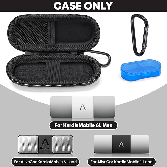 Case for KardiaMobile 1L 6L Personal EKG Monitor, Hard Travel Carrying Case for AliveCor Kardia Heart Monitor EKG/ECG, Portable Heart Rate Monitor Bag Storage Organizer with Pill Box & Carabiner Clip