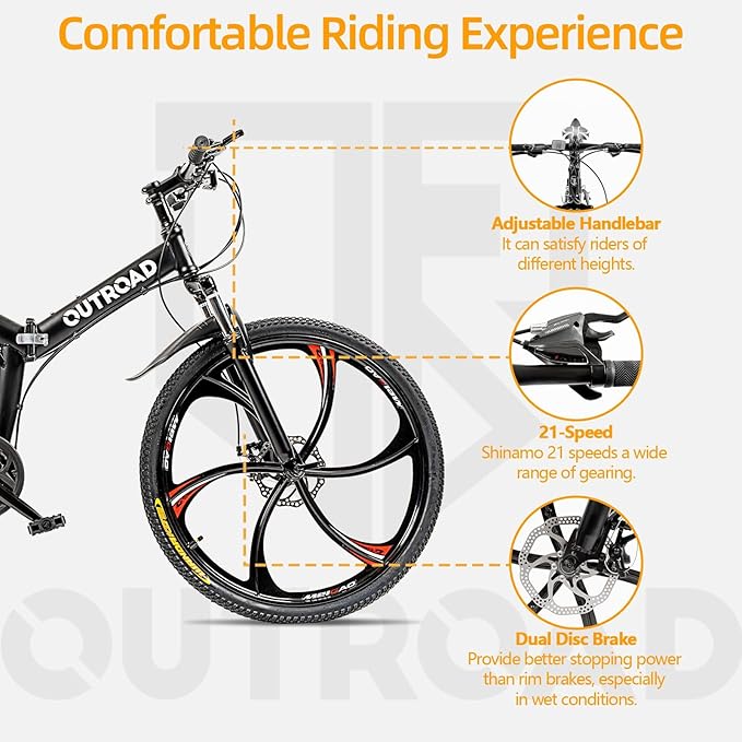 26 Inch Folding Mountain Bike with High Carbon Steel, 21 Speed City Bike with Dual Suspension, Folding Bicycle for Adults Men and Women