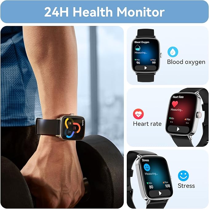 Tensky Smart Watch for Men/Women Android & iPhone, 1.85" Touch Screen Fitness Tracker with Answer/Make Call, IP68 Waterproof Heart Rate/SpO2/Sleep Monitor, Pedometer, 100+ Sport Modes (2 Bands)